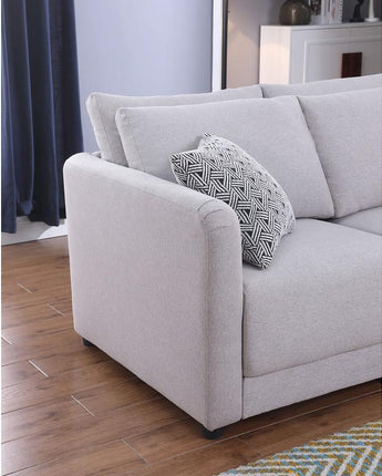 Penelope Light Gray Linen Fabric Loveseat with Pillows