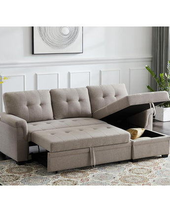 Destiny Light Gray Linen Reversible Sleeper Sectional Sofa with Storage Chaise