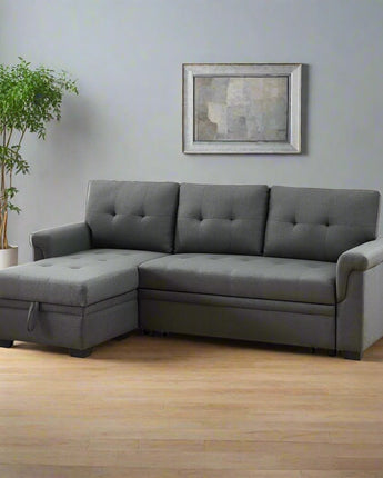 Sierra Dark Gray Linen Reversible Sleeper Sectional Sofa with Storage Chaise