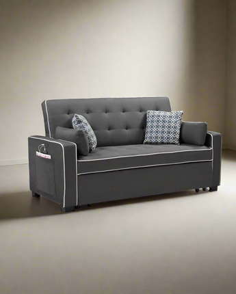 Cody Modern Gray Fabric Sleeper Sofa with 2 USB Charging Ports and 4 Accent Pillows