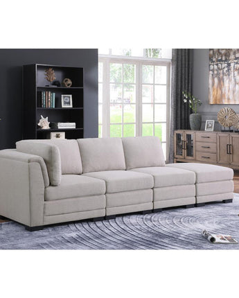 Kristin Light-Gray Linen Fabric Reversible Sofa with Ottoman