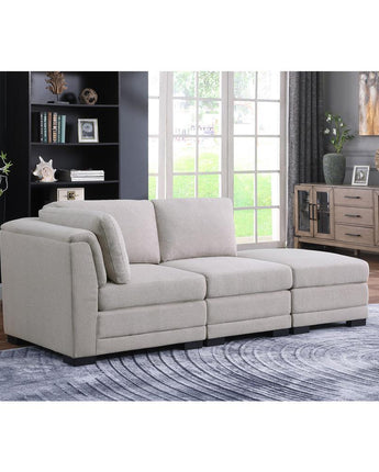 Kristin Light Gray Linen Fabric Reversible Sofa with Ottoman