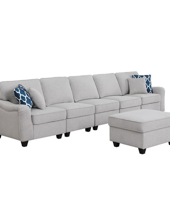 Leo Light Gray Linen 6 Seater Sofa and Ottoman