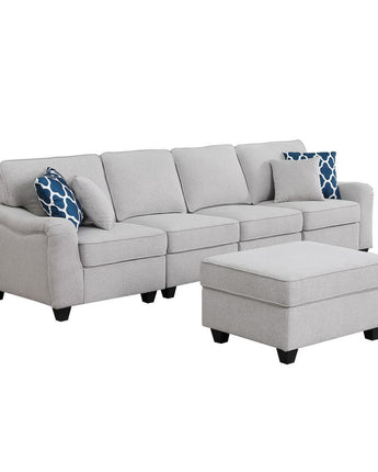 Leo Light Gray Linen 5 Seater Sofa and Ottoman