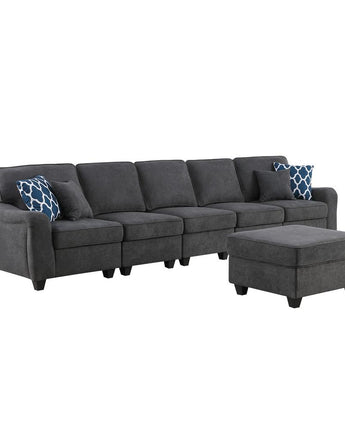 Leo Dark Gray Woven 6 Seater Sofa and Ottoman