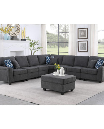 Leo Dark Gray Woven 8Pc Modular L-Shape Sectional Sofa and Ottoman