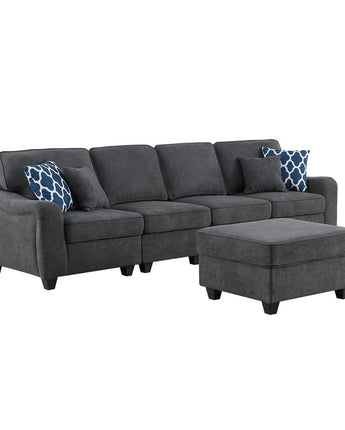 Leo Dark Gray Woven 5 Seater Sofa and Ottoman