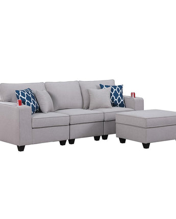 Cooper Light Gray Linen Sofa with Ottoman and Cupholder