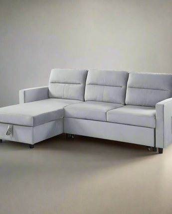 Ivy Light Gray Velvet Reversible Sleeper Sectional Sofa with Storage Chaise and Side Pocket