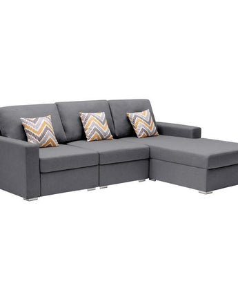 Nolan Gray Linen Fabric 3 Pc Reversible Sectional Sofa Chaise with Pillows and Interchangeable Legs