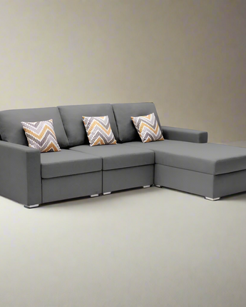 Nolan Gray Linen Fabric 3 Pc Reversible Sectional Sofa Chaise with Pillows and Interchangeable Legs