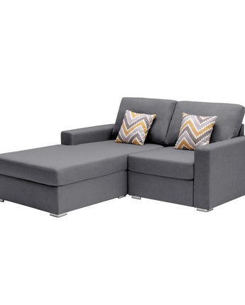 Nolan Gray Linen Fabric 2 Seater Reversible Sofa Chaise with Pillows and Interchangeable Legs