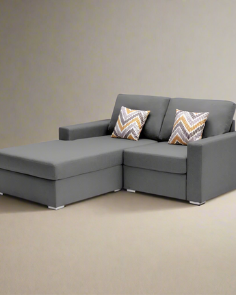 Nolan Gray Linen Fabric 2 Seater Reversible Sofa Chaise with Pillows and Interchangeable Legs