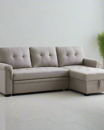 Sierra Light Gray Linen Reversible Sleeper Sectional Sofa with Storage Chaise