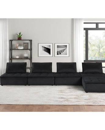 Anna Black Velvet 5 Pc Sofa and Loveseat