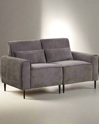 Valentina Gray Chenille Loveseat with Metal Legs and Throw Pillows