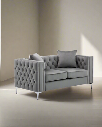 LILOLA Lorreto Gray Velvet Loveseat