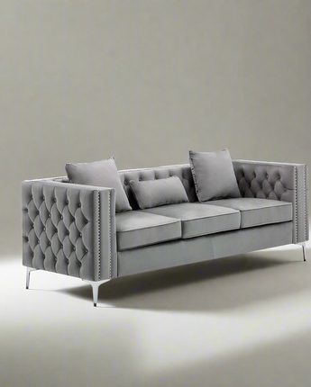 LILOLA Lorreto Gray Velvet Sofa