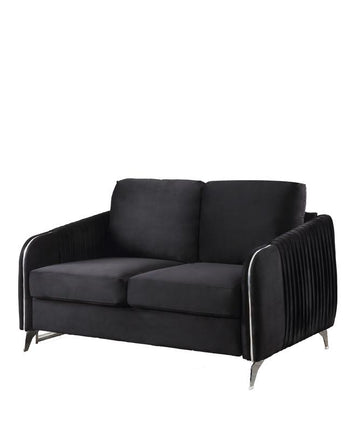 Hathaway Black Velvet Modern Chic Loveseat Couch