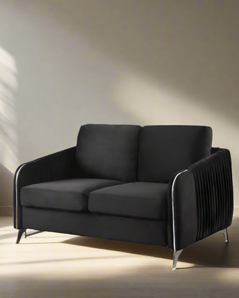 Hathaway Black Velvet Modern Chic Loveseat Couch