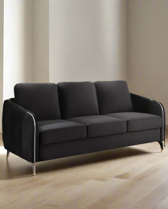 Hathaway Black Velvet Modern Chic Sofa Couch