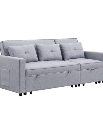 Zoey Light Gray Linen Convertible Sleeper Sofa with Side Pocket