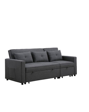 Zoey Dark Gray Linen Convertible Sleeper Sofa with Side Pocket