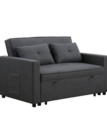 Zoey Dark Gray Linen Convertible Sleeper Loveseat with Side Pocket