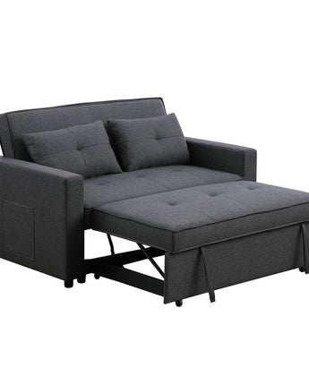 Zoey Dark Gray Linen Convertible Sleeper Loveseat with Side Pocket