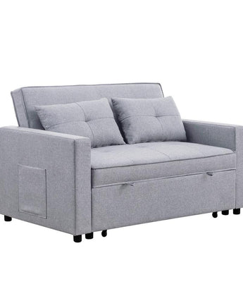 Zoey Light Gray Linen Convertible Sleeper Loveseat with Side Pocket