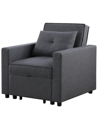 Zoey Dark Gray Linen Convertible Sleeper Chair with Side Pocket