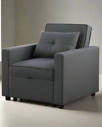 Zoey Dark Gray Linen Convertible Sleeper Chair with Side Pocket