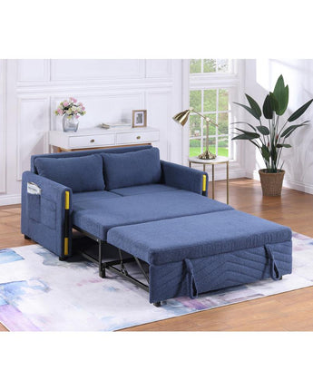 Navy Teddy Velvet Sleeper Loveseat with Side Pockets