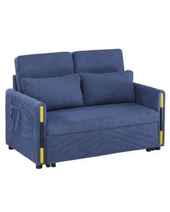 Navy Teddy Velvet Sleeper Loveseat with Side Pockets