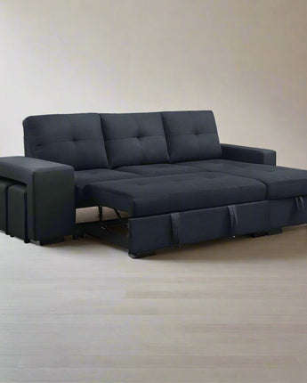 Lucas Dark Gray Linen Sleeper Sectional Sofa with Reversible Storage Chaise