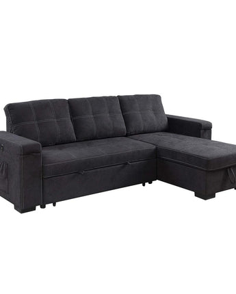 Woven Fabric Reversible Sleeper Sectional Sofa with Storage Chaise Cup Holder