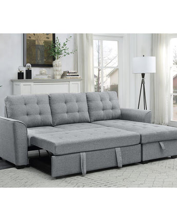 Avery Light Gray Linen Sleeper Sectional Sofa with Reversible Storage Chaise