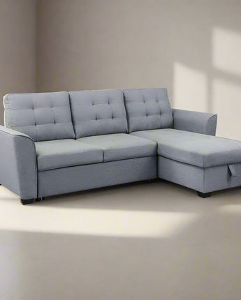 Avery Light Gray Linen Sleeper Sectional Sofa with Reversible Storage Chaise