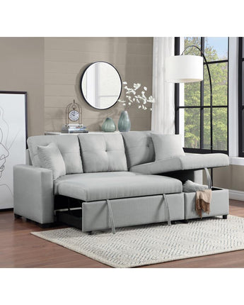 Francine Gray Linen Reversible Sleeper Sectional Sofa with Storage Chaise