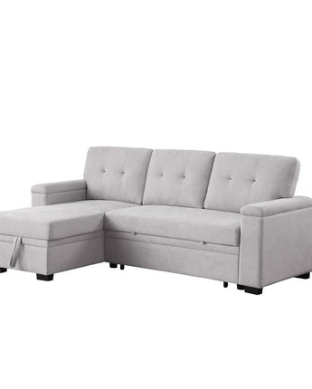 84.5"W Light Gray Woven Fabric Reversible Sleeper Sectional Sofa