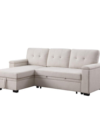 84.5"W Beige Woven Fabric Reversible Sleeper Sectional Sofa