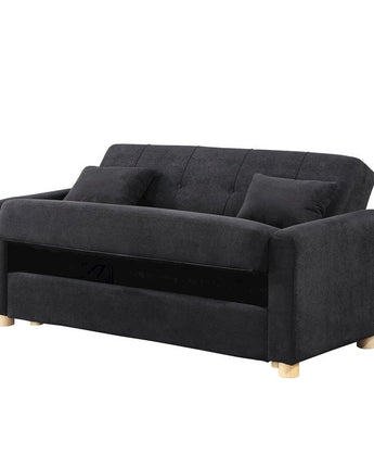 Thomas 66"W Black Fabric Convertible Sleeper Loveseat with Storage