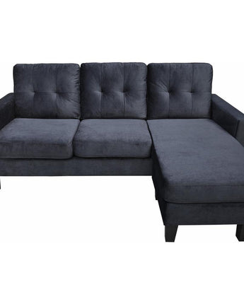 Black Velvet Reversible Sectional Sofa Chaise