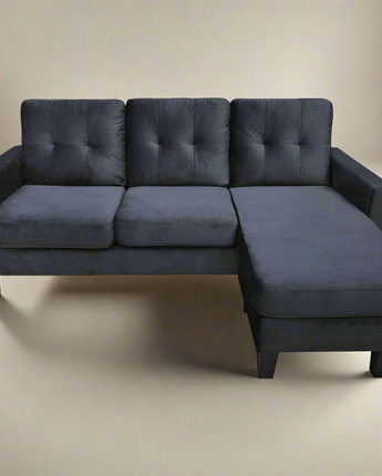 Black Velvet Reversible Sectional Sofa Chaise