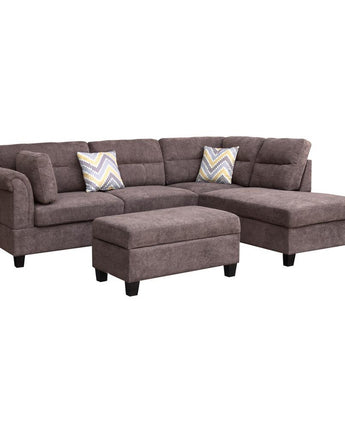 Dark Brown Sectional Sofa with Right Facing Chaise, Ottoman, and 2 Pillows