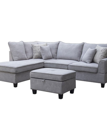 99.5"W Light Gray Fabric Sectional Sofa with Left-Facing Chaise Storage Ottoman