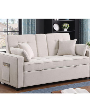 69.5"W Beige Woven Fabric Convertible Sleeper Loveseat with Cup Holder