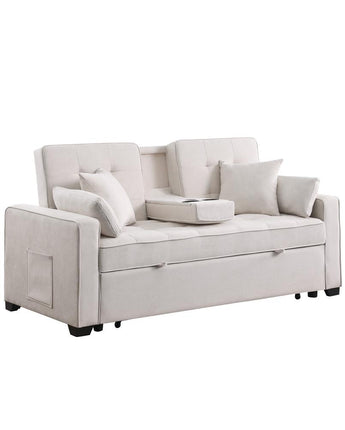 69.5"W Beige Woven Fabric Convertible Sleeper Loveseat with Cup Holder