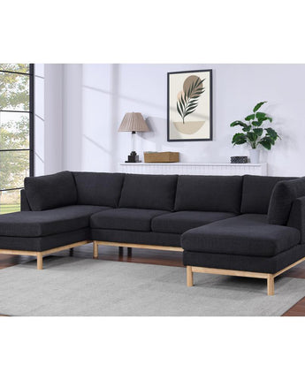 Black Sherpa 124" Wide Double Chaise U-Shape Sectional Sofa