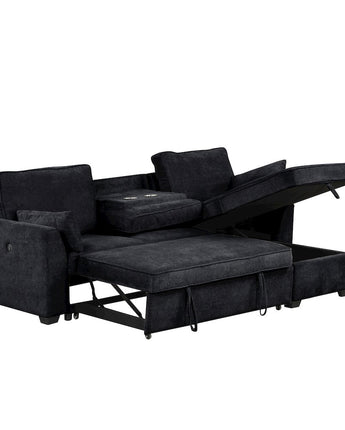 92"W Black Fabric Sleeper Sectional with Reversible Storage Chaise